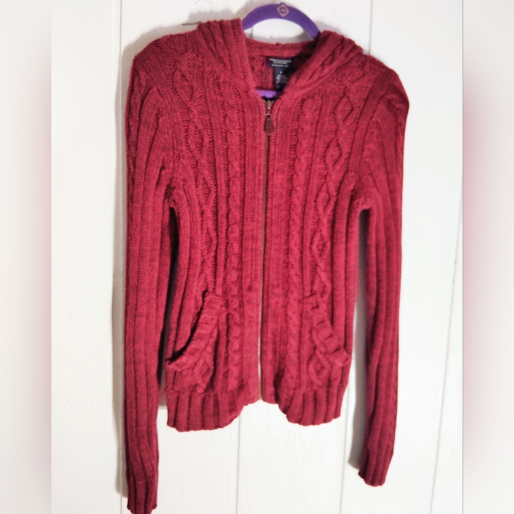 American Eagle, Zip Front, Knit Hooded Sweater. Size M
